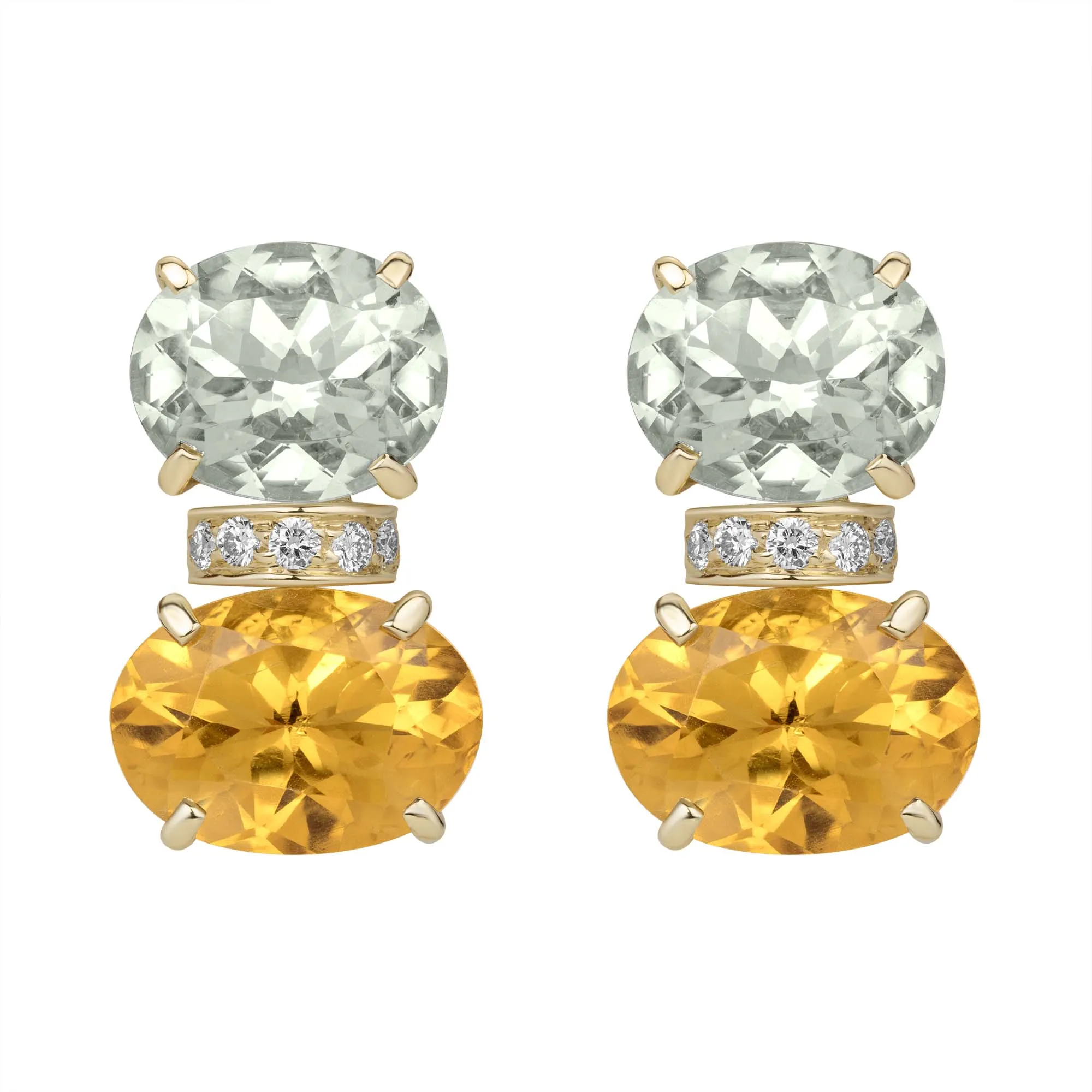 Earrings - Green Quartz, Citrine And Diamond (2382C)