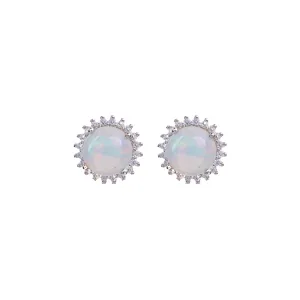 Earrings - Round Opal & White Topaz Halo Studs