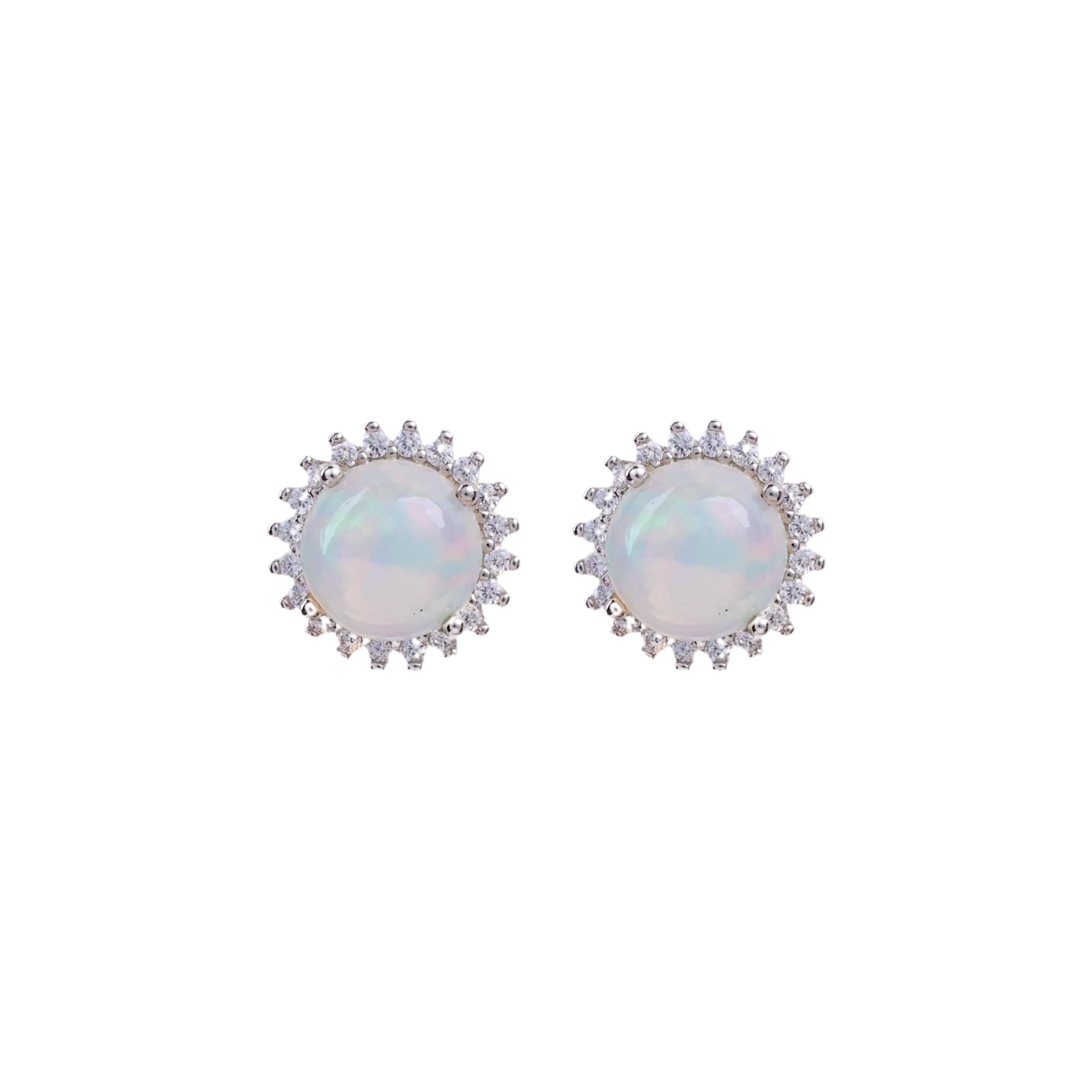 Earrings - Round Opal & White Topaz Halo Studs