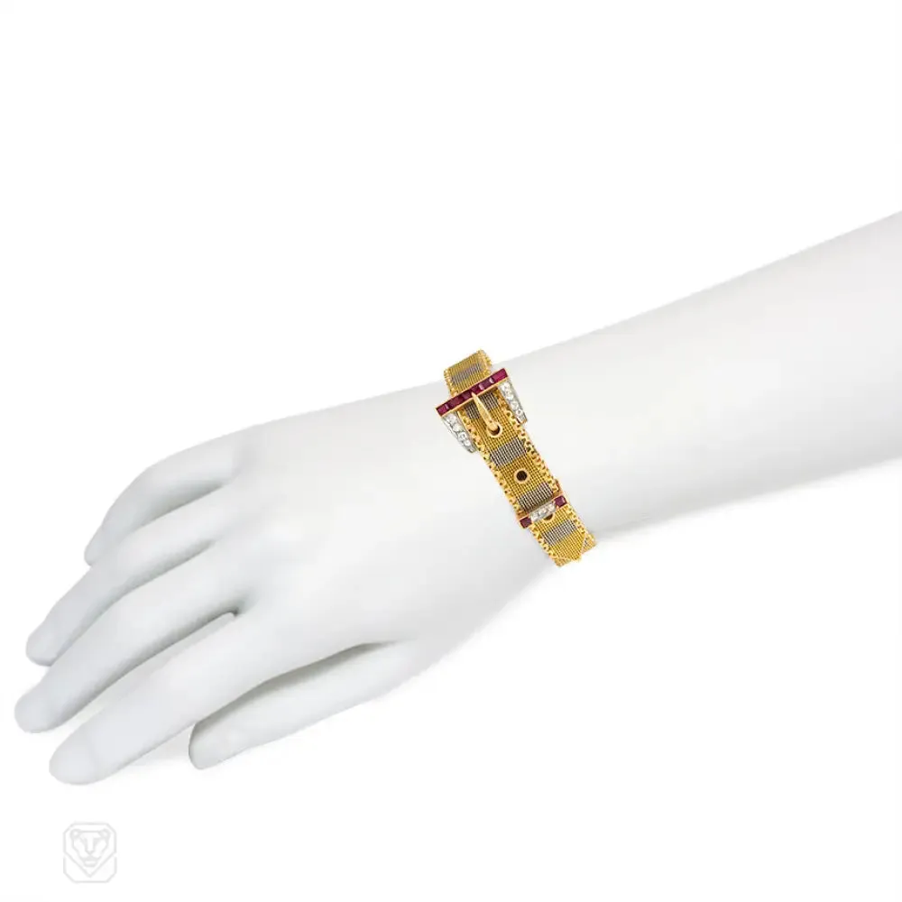 Edwardian gold and gemset buckle bracelet, Russia