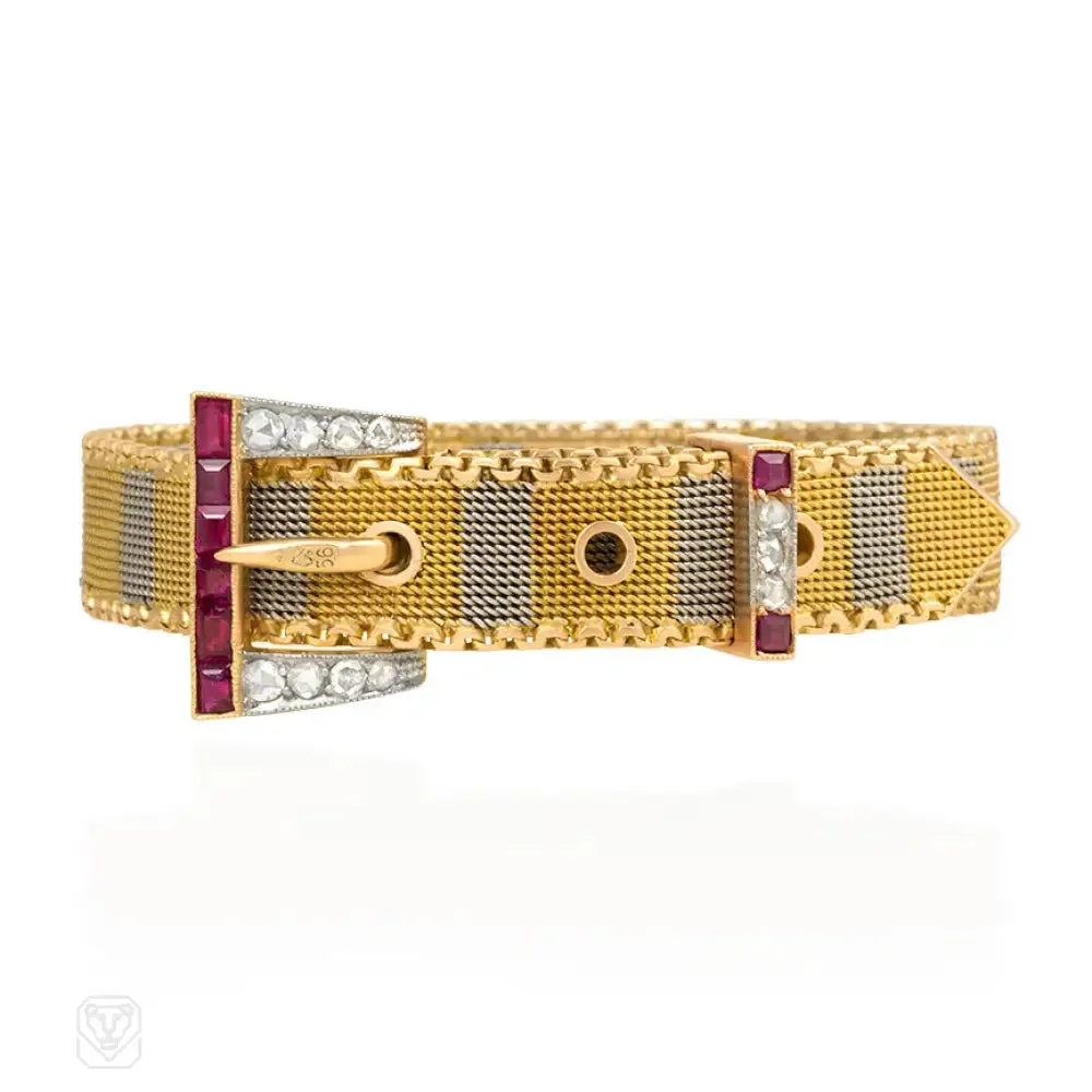 Edwardian gold and gemset buckle bracelet, Russia