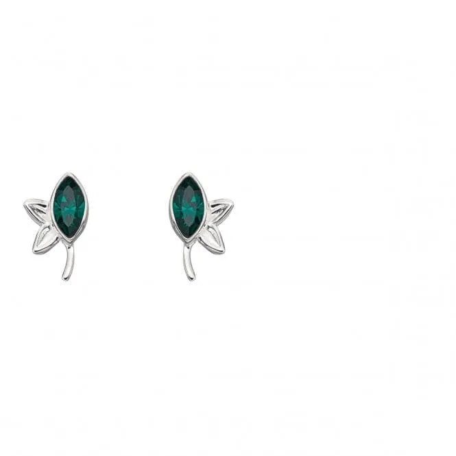 Elements Silver Silver Navette Emerald Swarovski Leafs Earrings E5695G