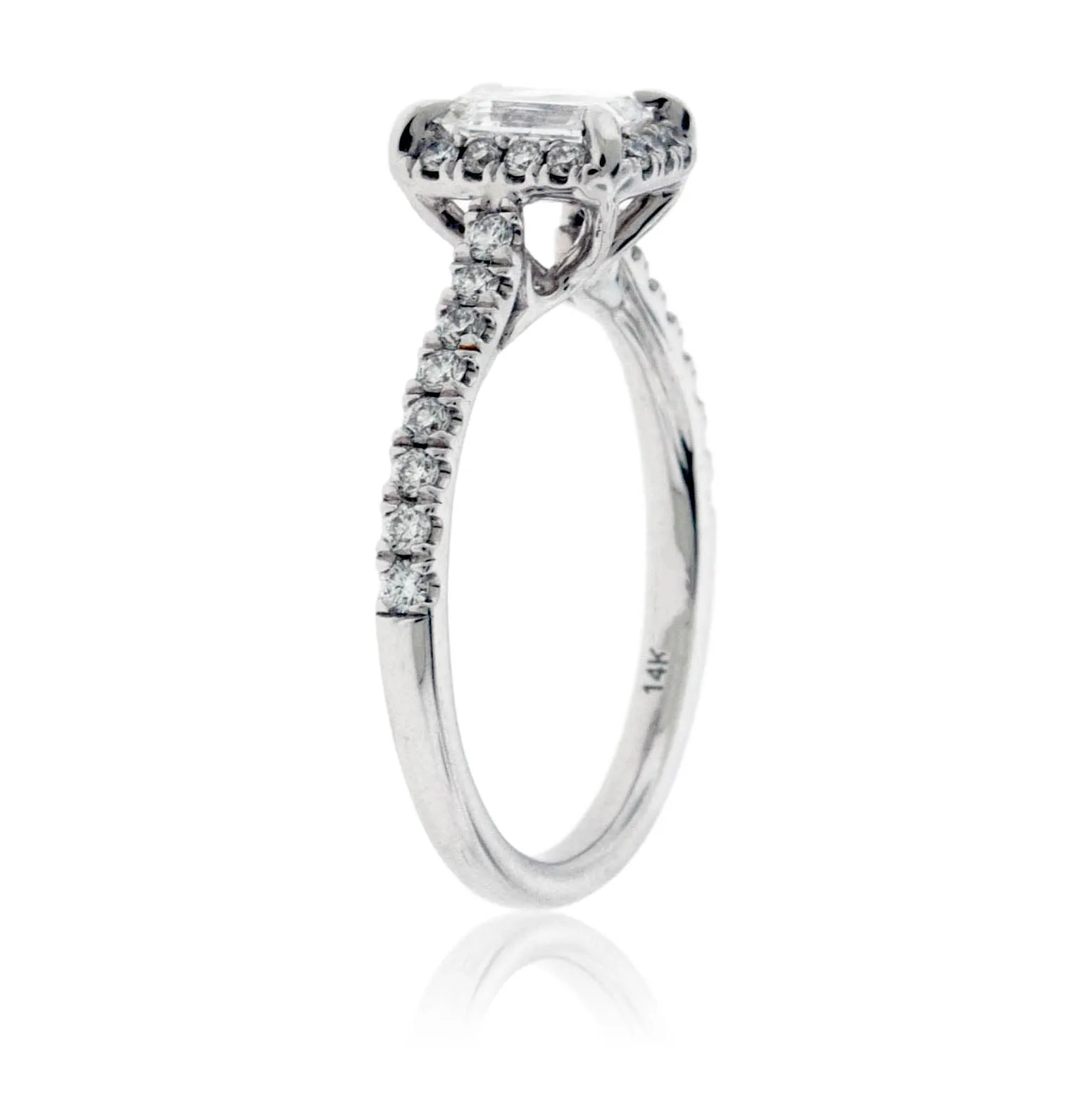 Emerald-Cut Diamond and Diamond Accented Ring