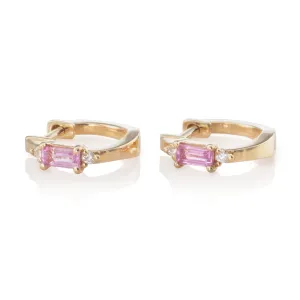 Emerald Cut Pink Sapphire Huggies