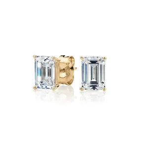 Emerald Cut stud earrings with 2 carats* of diamond simulants in 10 carat yellow gold