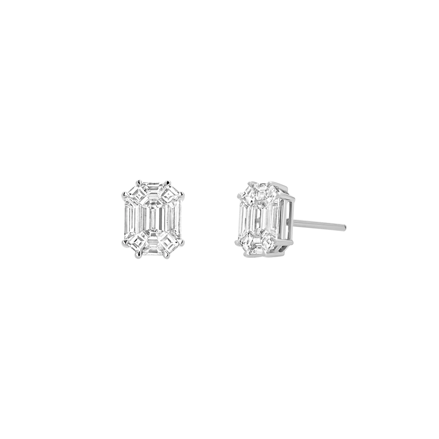 Emerald Shape Illusion Set Diamond Stud Earrings