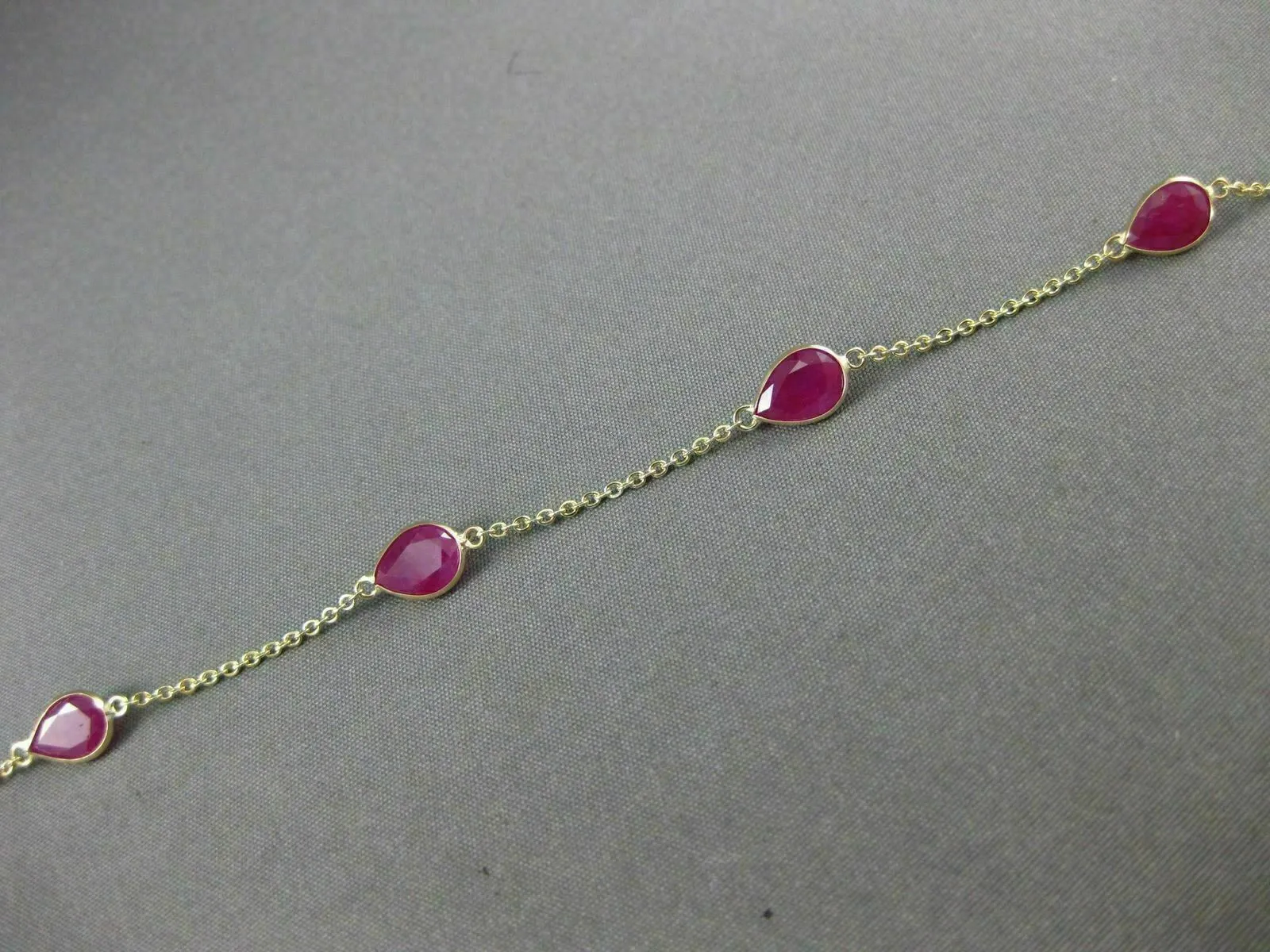 ESTATE 5.11CT AAA RUBY 14K YELLOW GOLD PEAR SHAPE TEAR DROP BY THE YARD BRACELET