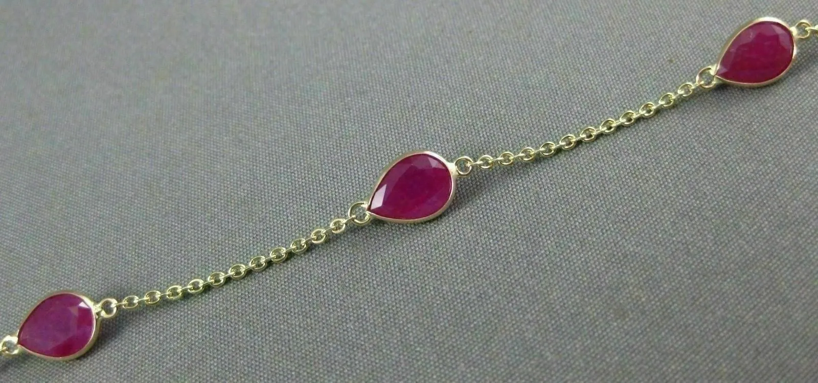 ESTATE 5.11CT AAA RUBY 14K YELLOW GOLD PEAR SHAPE TEAR DROP BY THE YARD BRACELET