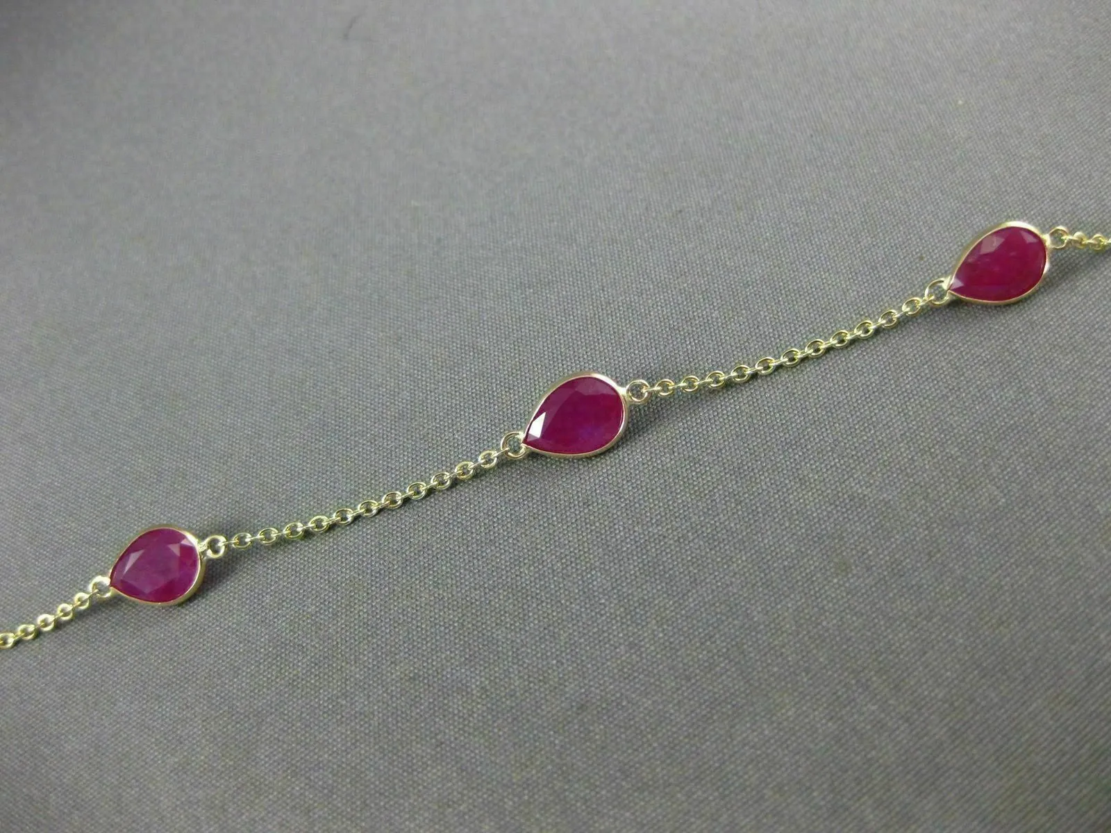 ESTATE 5.11CT AAA RUBY 14K YELLOW GOLD PEAR SHAPE TEAR DROP BY THE YARD BRACELET