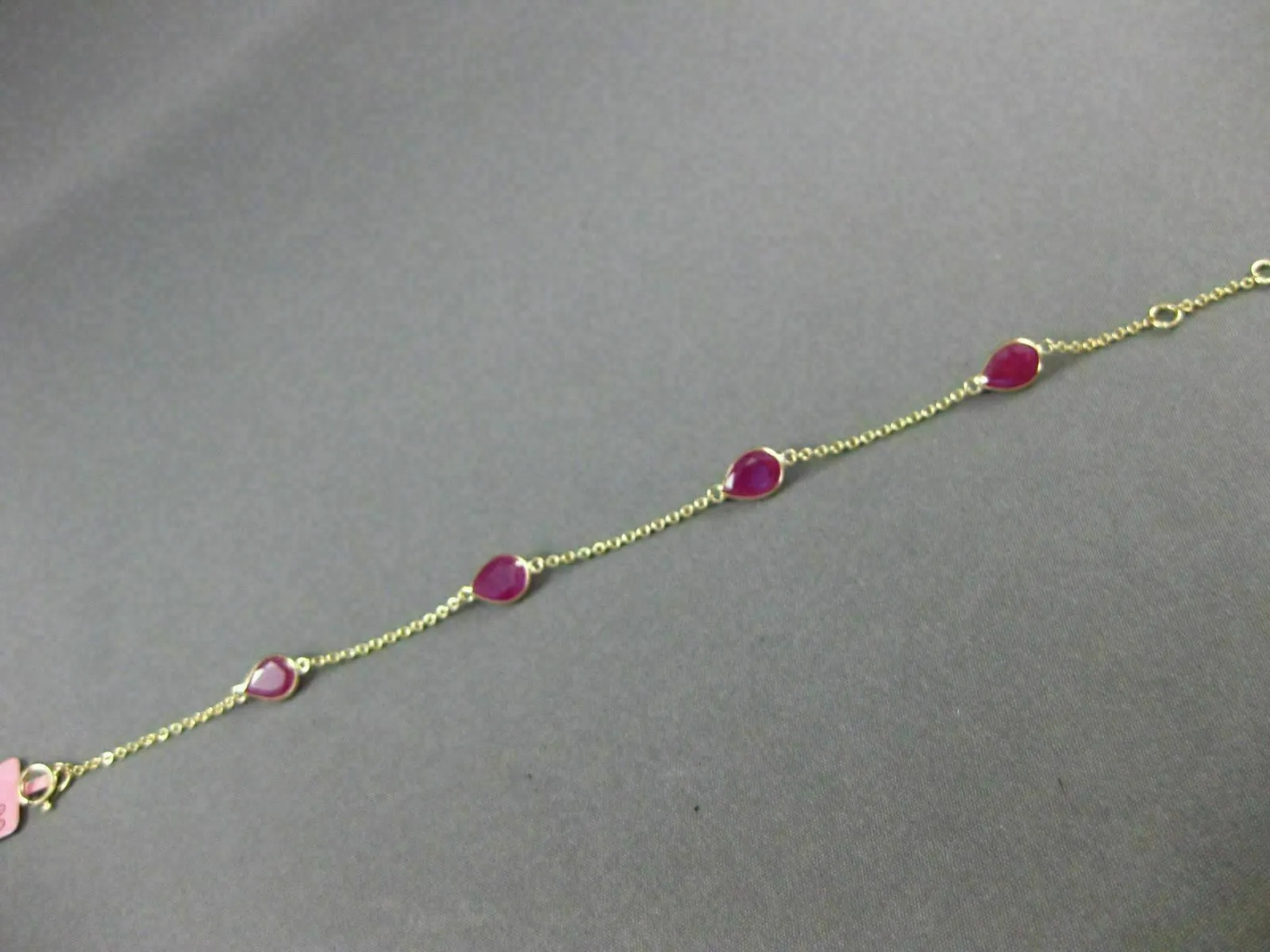 ESTATE 5.11CT AAA RUBY 14K YELLOW GOLD PEAR SHAPE TEAR DROP BY THE YARD BRACELET