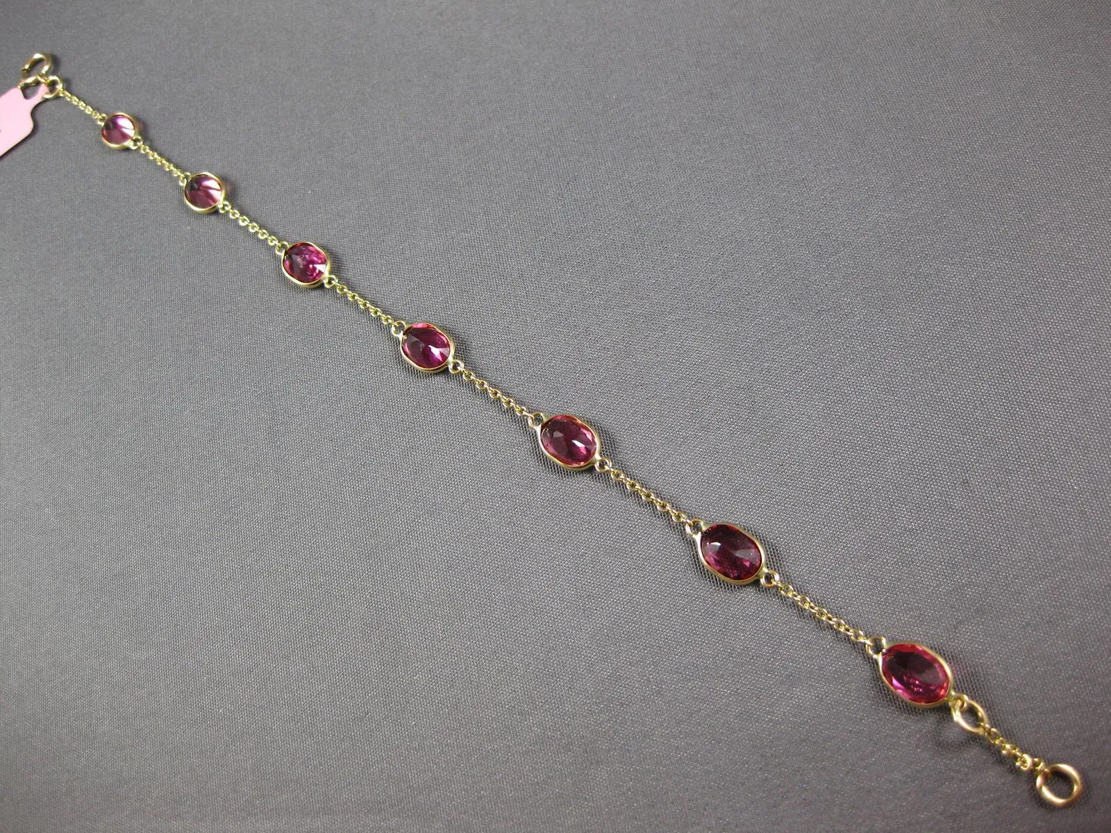 ESTATE 5.13CT AAA LIGHT PINK RUBY 14KT YELLOW GOLD OVAL BY THE YARD FUN BRACELET