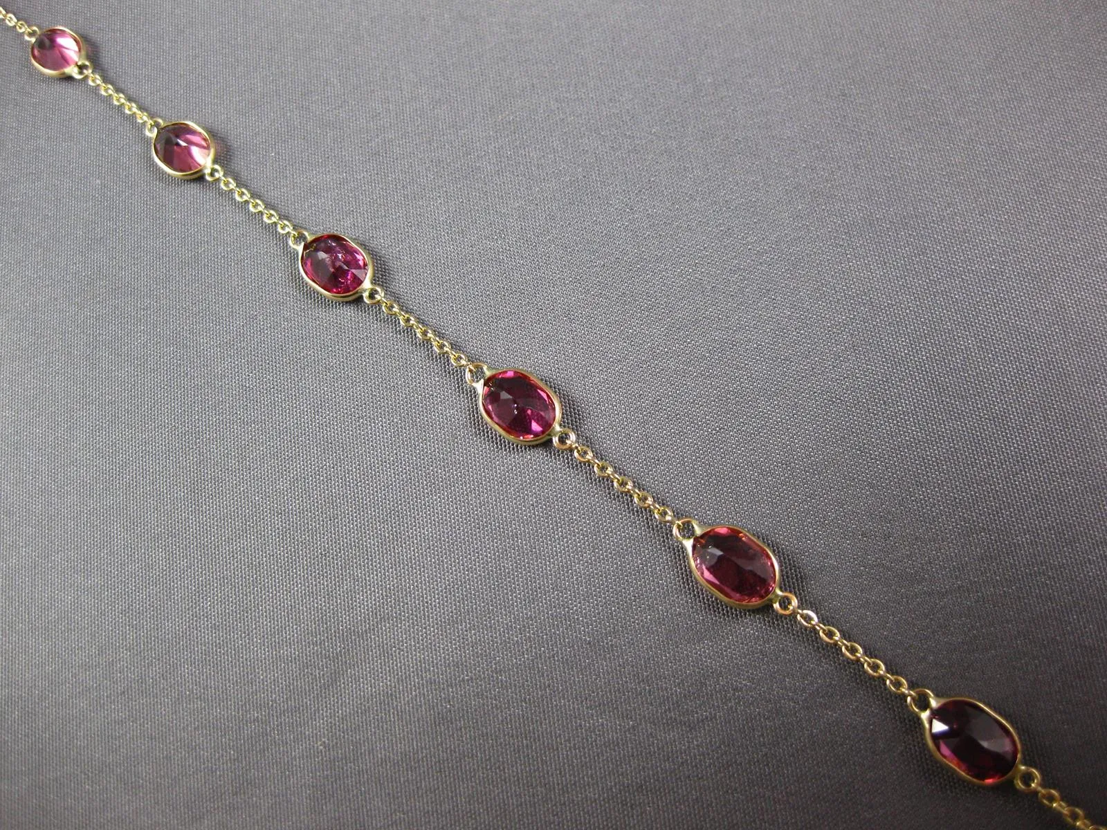 ESTATE 5.13CT AAA LIGHT PINK RUBY 14KT YELLOW GOLD OVAL BY THE YARD FUN BRACELET