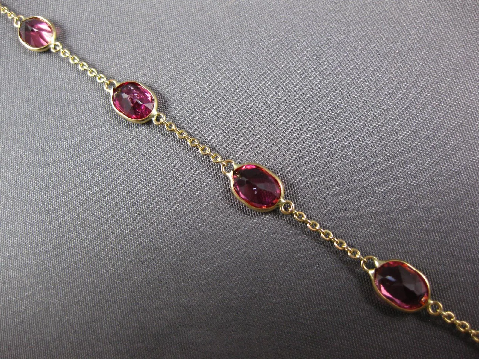 ESTATE 5.13CT AAA LIGHT PINK RUBY 14KT YELLOW GOLD OVAL BY THE YARD FUN BRACELET