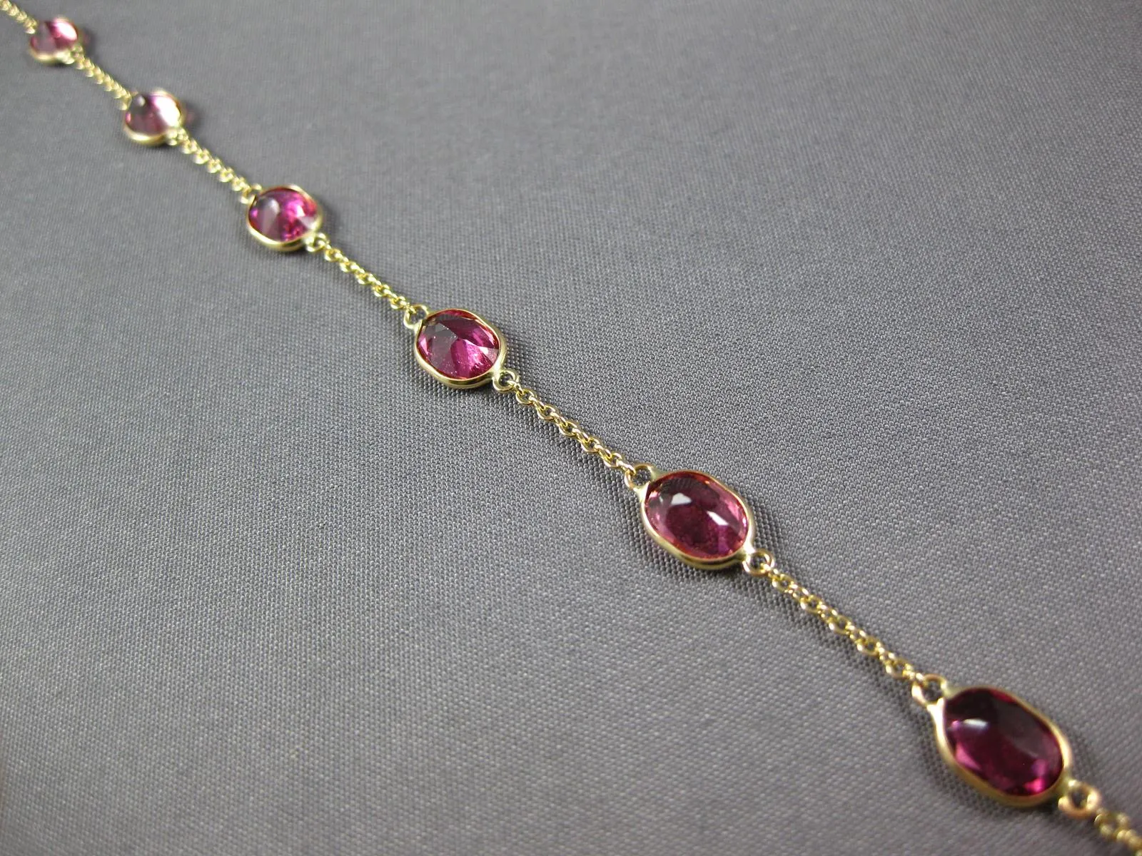 ESTATE 5.13CT AAA LIGHT PINK RUBY 14KT YELLOW GOLD OVAL BY THE YARD FUN BRACELET