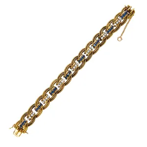 Estate Sapphire & Diamond 18K Gold Rope Link Bracelet