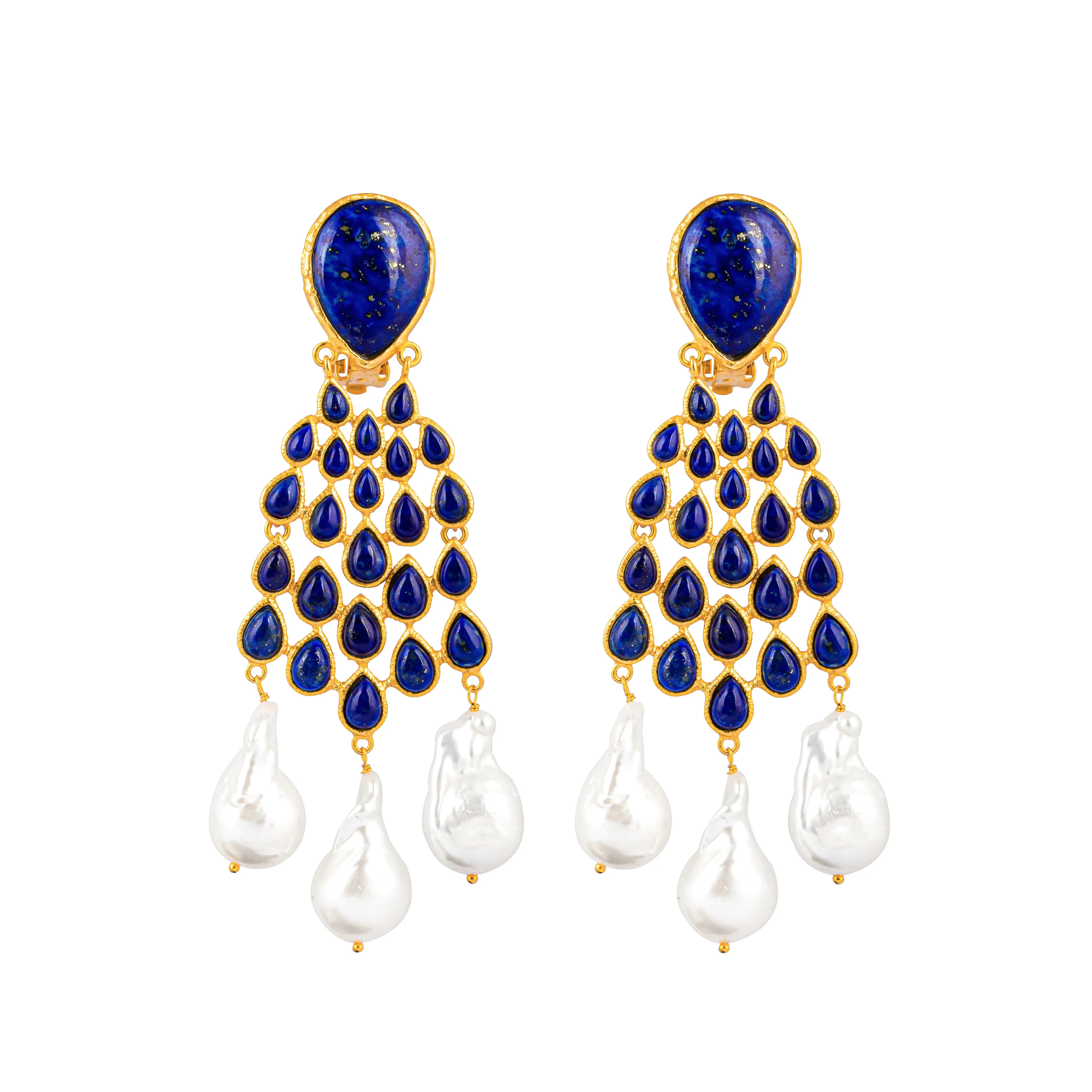 Euphoria Earrings Lapis & Baroque Pearls