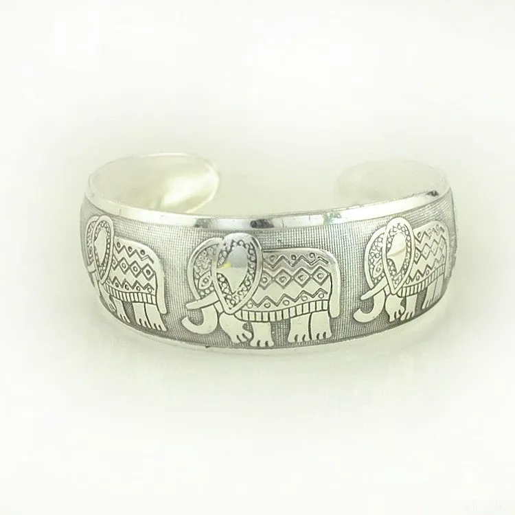 European And American Tibetan Silver Elephant Open-ended Bracelet