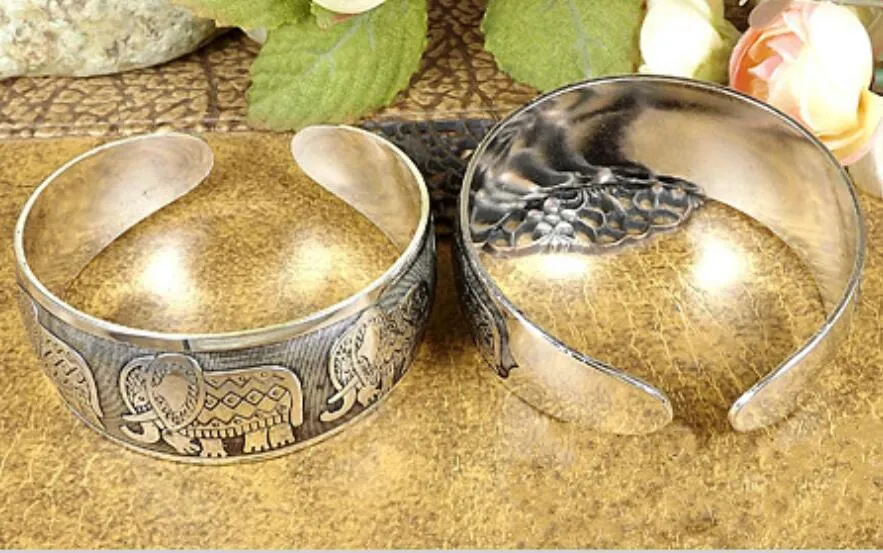 European And American Tibetan Silver Elephant Open-ended Bracelet