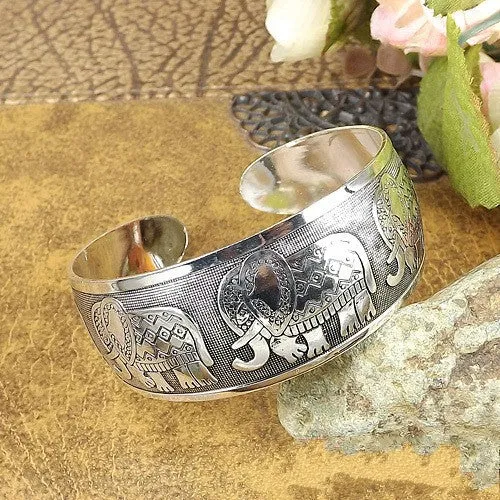 European And American Tibetan Silver Elephant Open-ended Bracelet