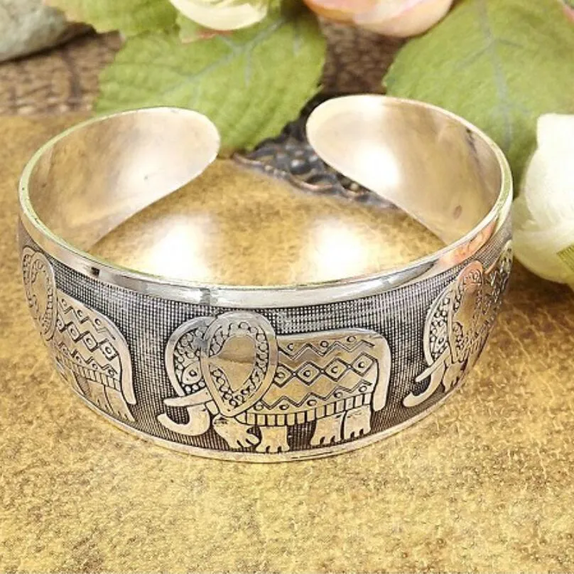 European And American Tibetan Silver Elephant Open-ended Bracelet