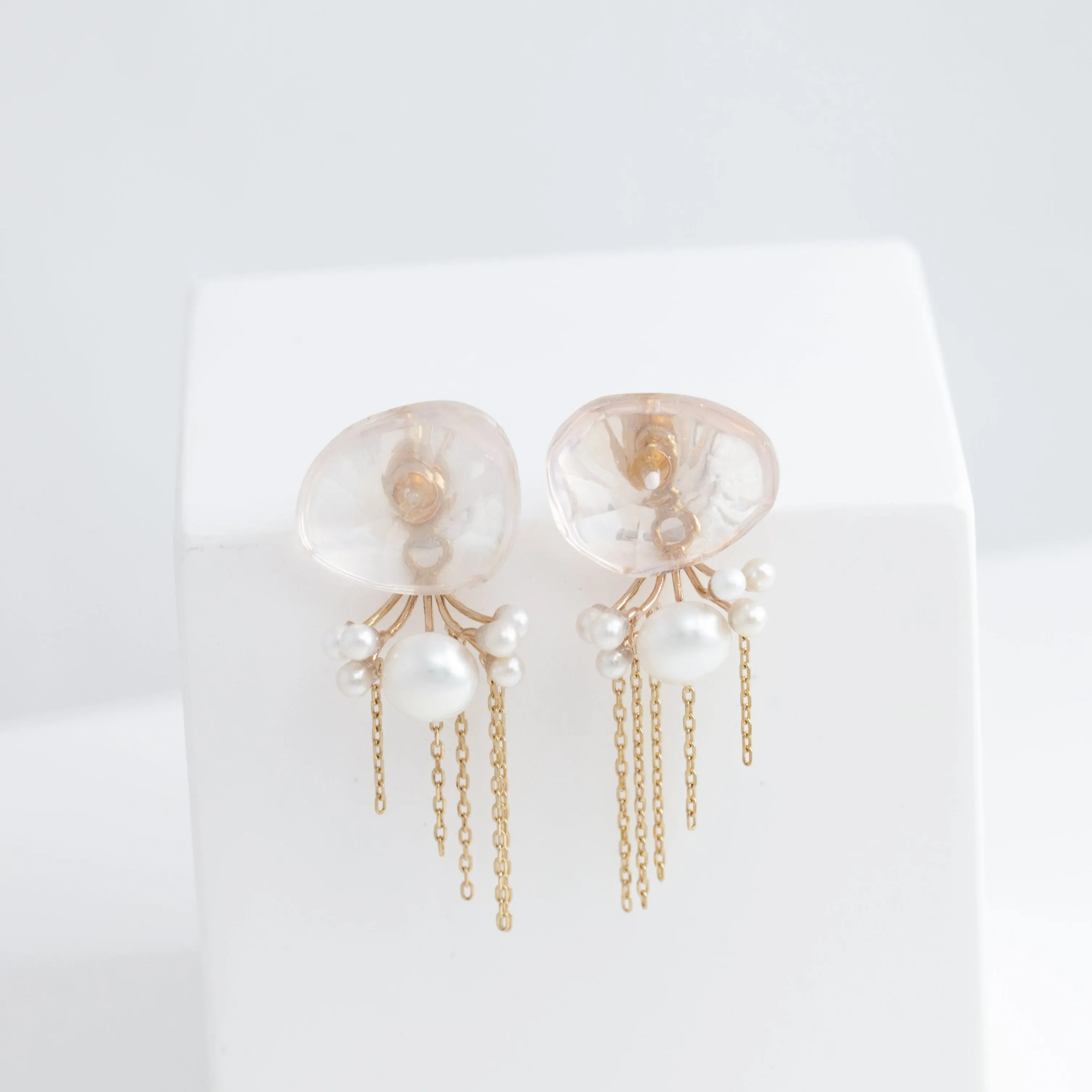 Fairy rose quartz and pearl earrings with chains