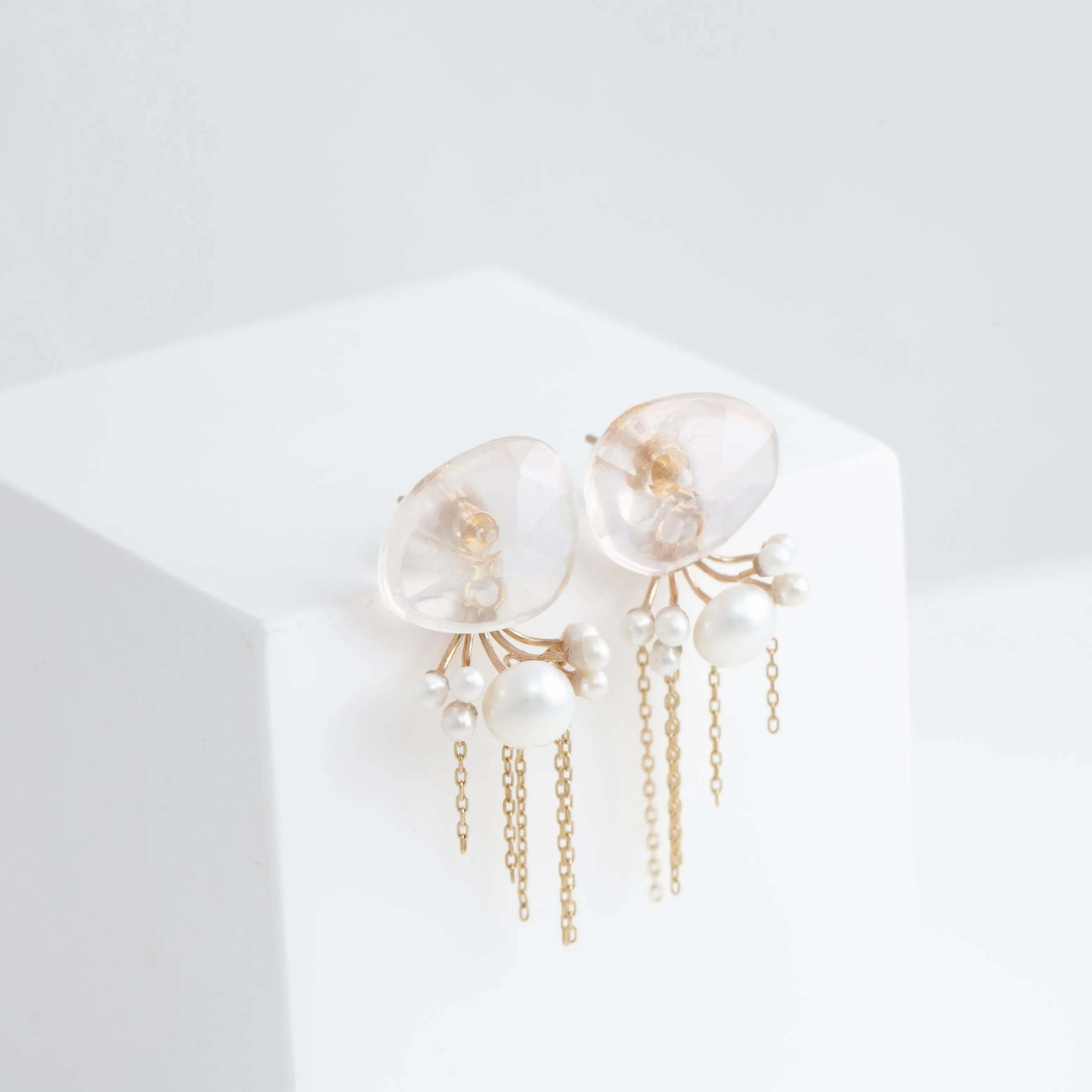 Fairy rose quartz and pearl earrings with chains