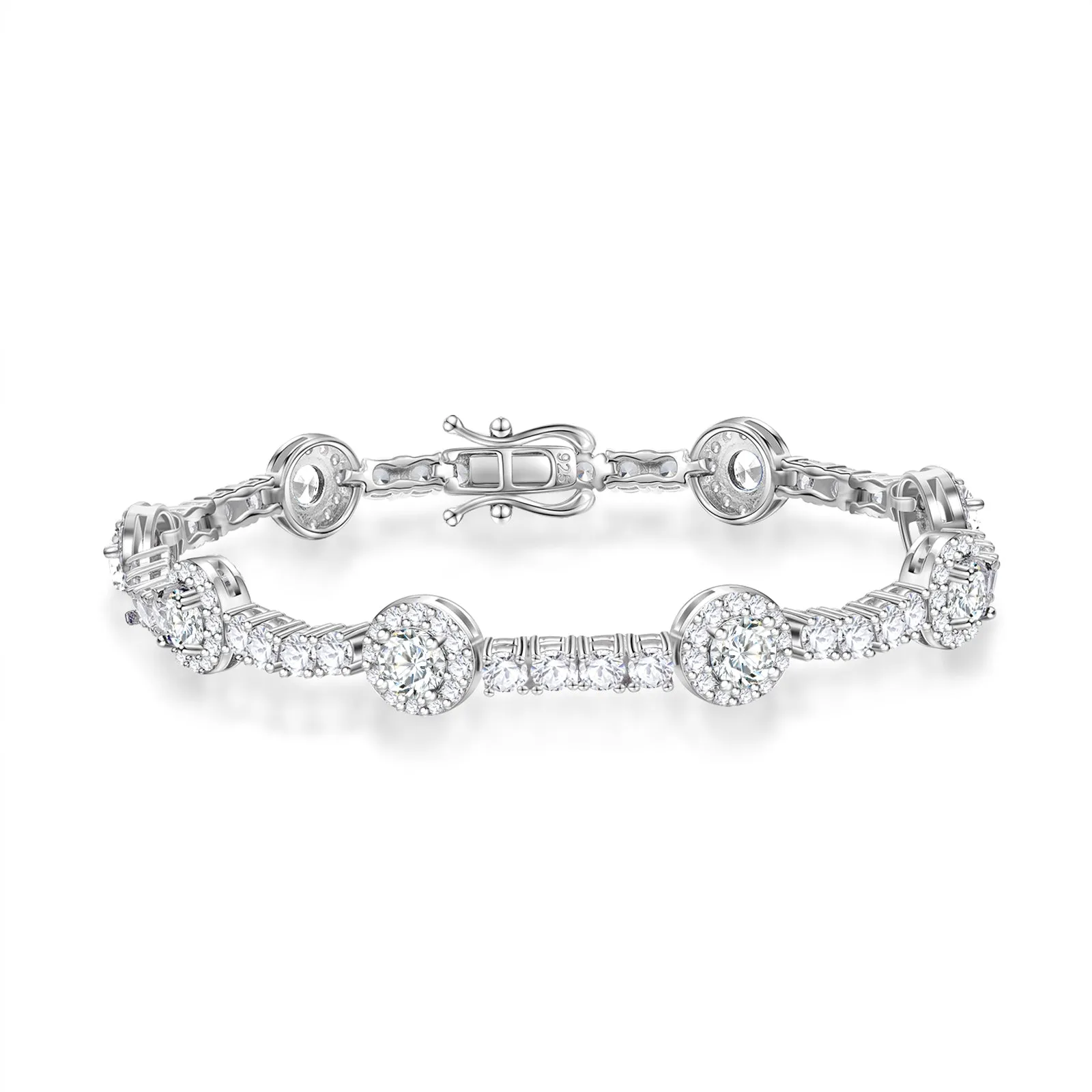 FANCIME "Noble Allure" Birthstone Cubic Zirconia Station Tennis Sterling Silver Bracelet