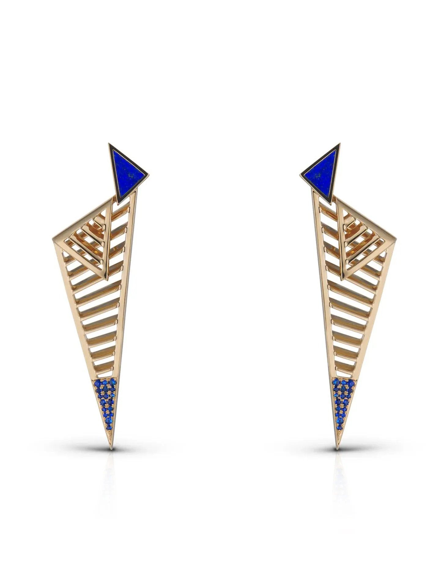 Fenestra Arc Edge, 18K Yellow Gold   Blue Sapphire Earrings