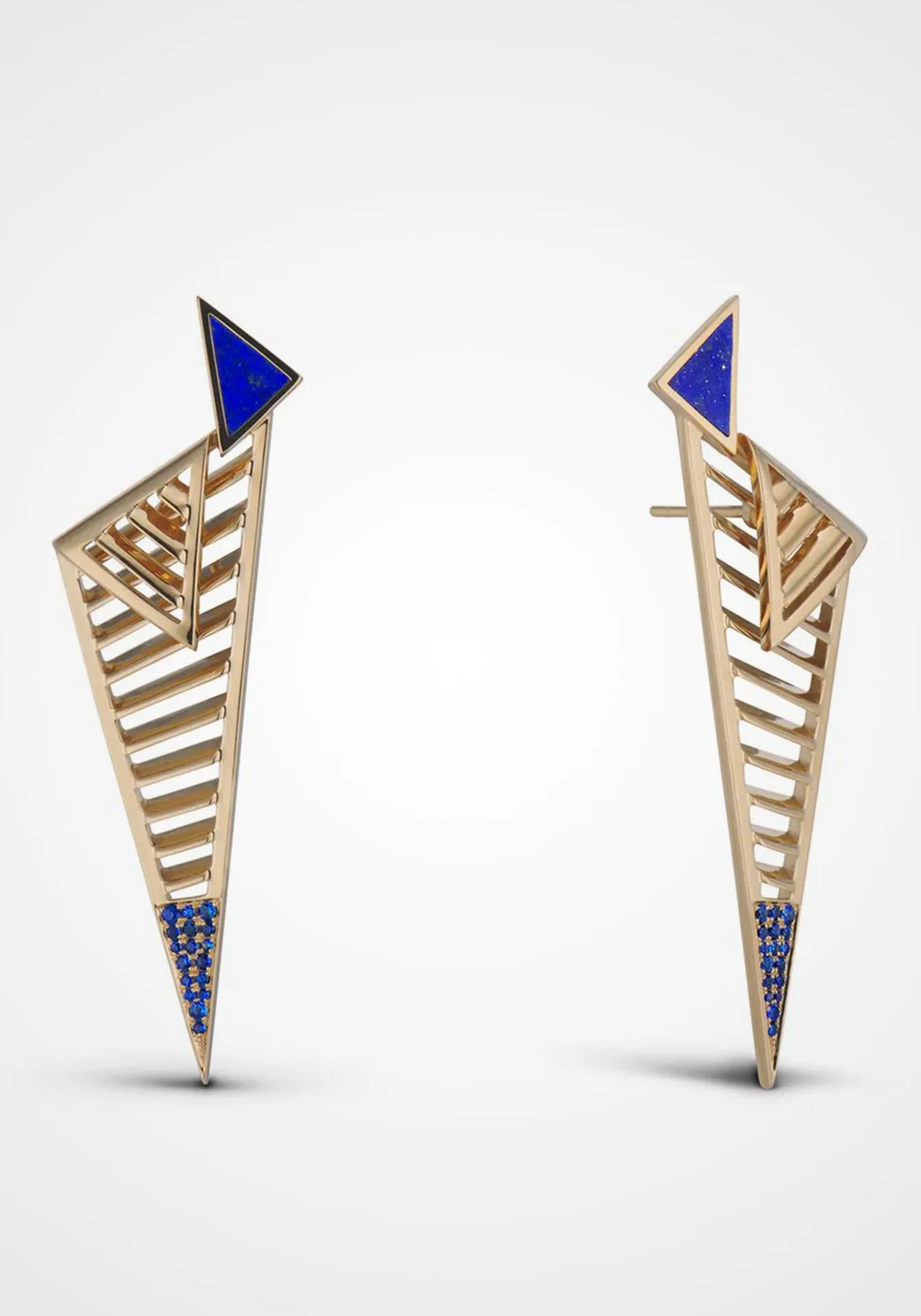 Fenestra Arc Edge, 18K Yellow Gold   Blue Sapphire Earrings