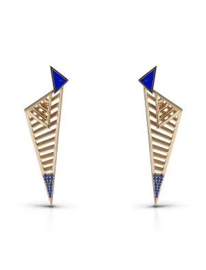 Fenestra Arc Edge, 18K Yellow Gold   Blue Sapphire Earrings