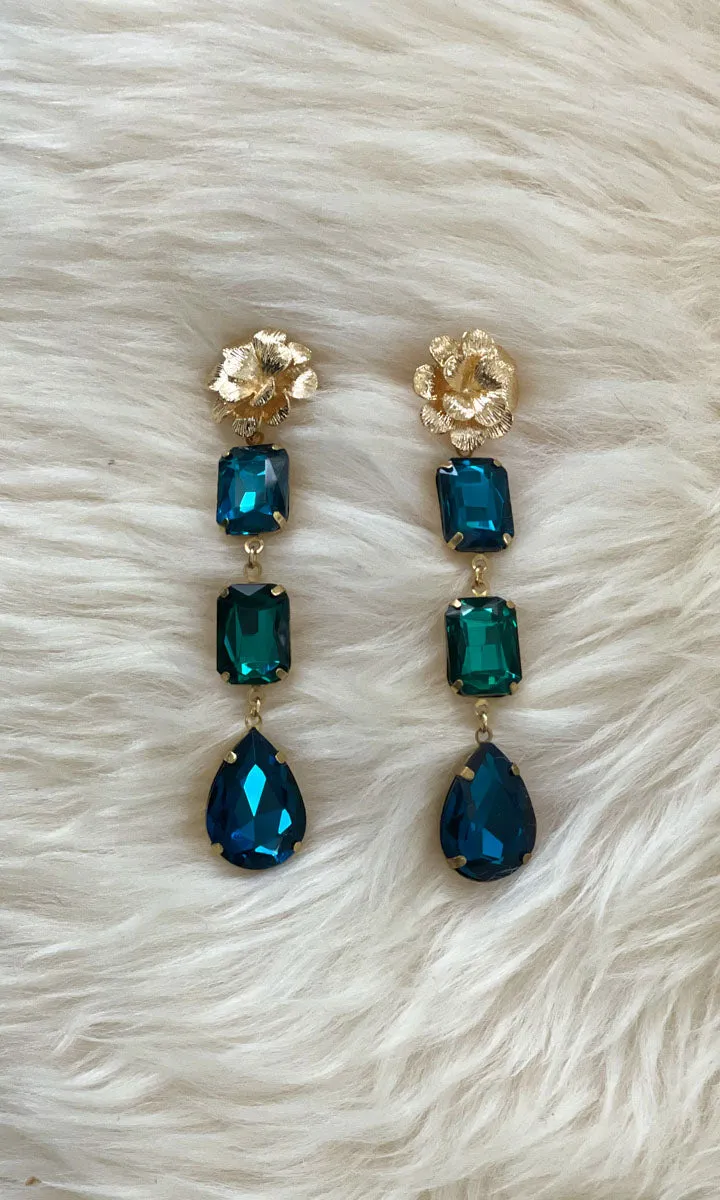 Fleur 3 Drop  Sapphire Earrings - Saphire/Emerald