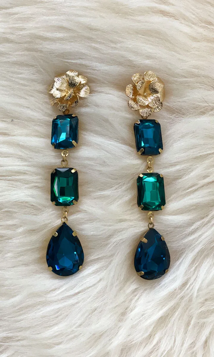 Fleur 3 Drop  Sapphire Earrings - Saphire/Emerald