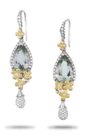 Flower Dance Earrings – Diamond  & Green Amethyst