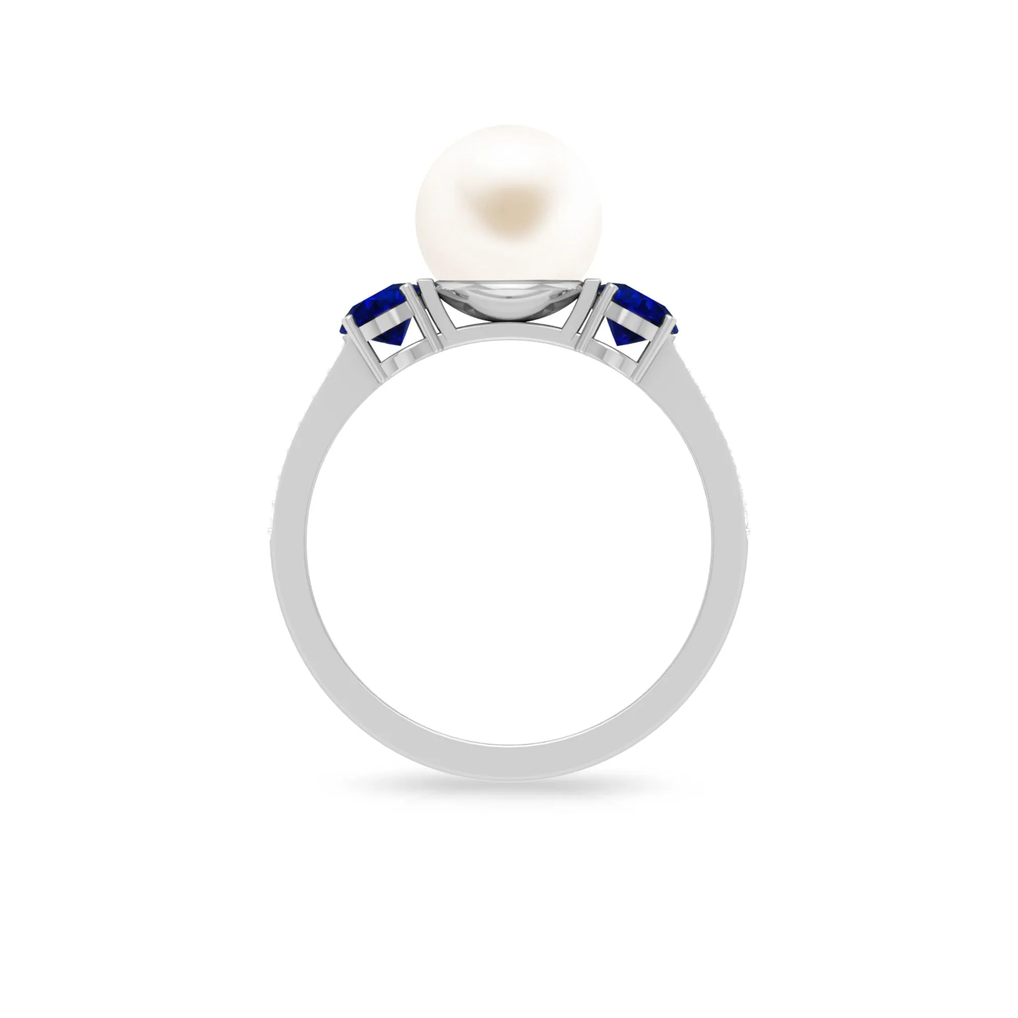 Freshwater Pearl and Blue Sapphire Engagement Ring with Moissanite