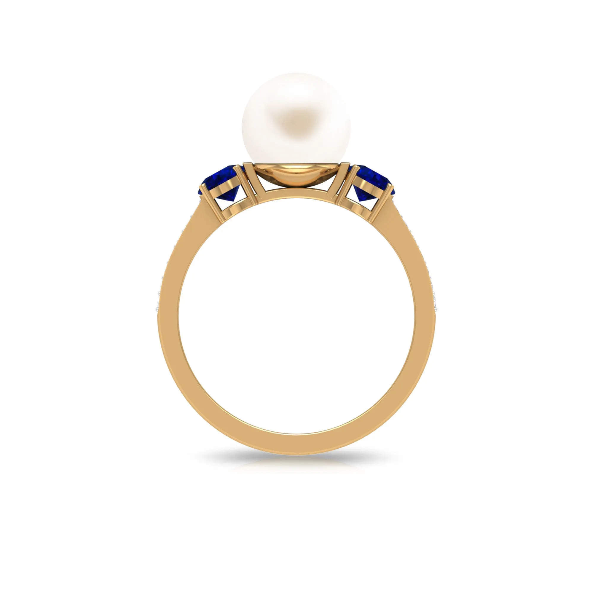 Freshwater Pearl and Blue Sapphire Engagement Ring with Moissanite