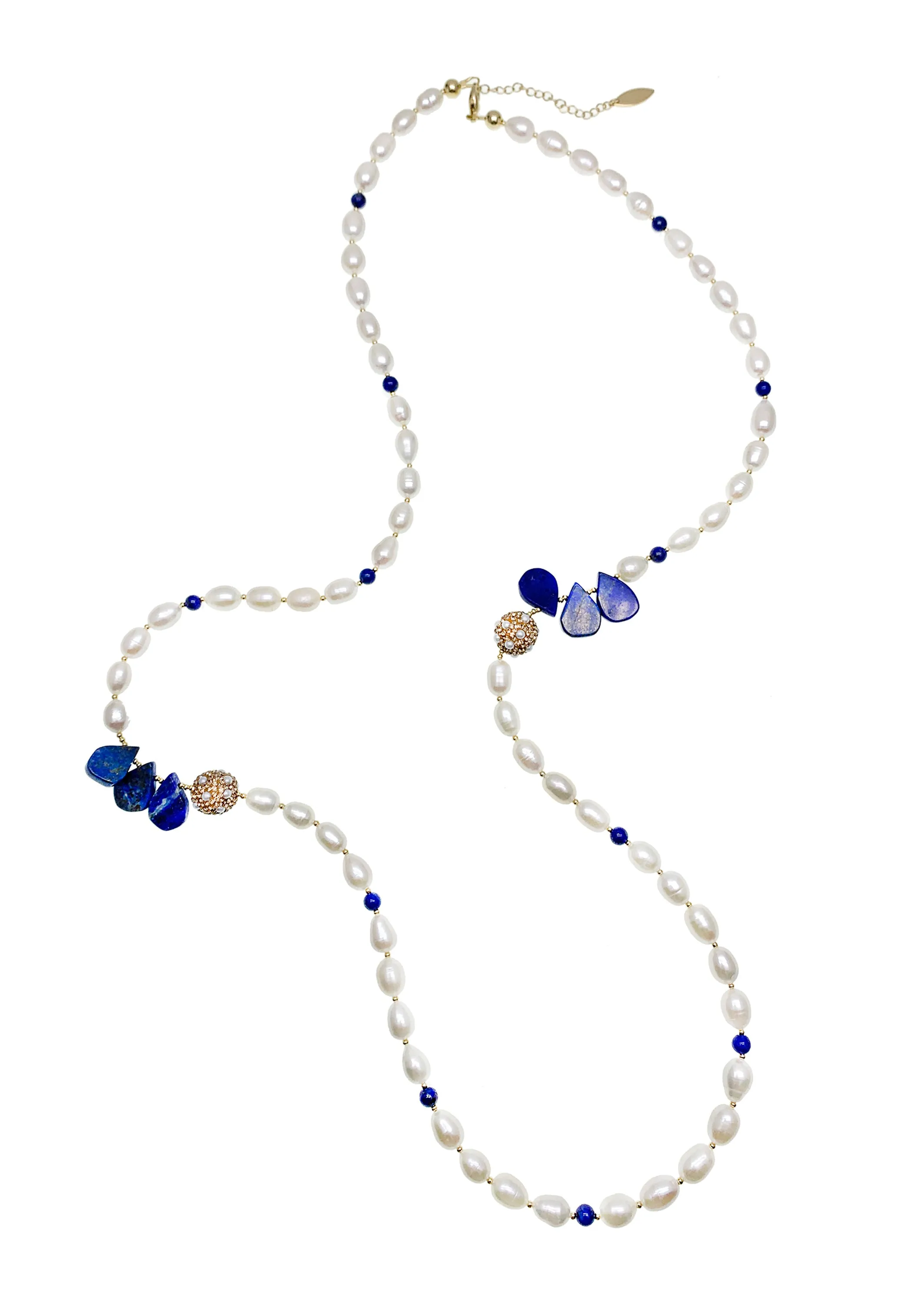 Freshwater Pearls With Lapis & Rhinestones Multi-Way Necklace GN019