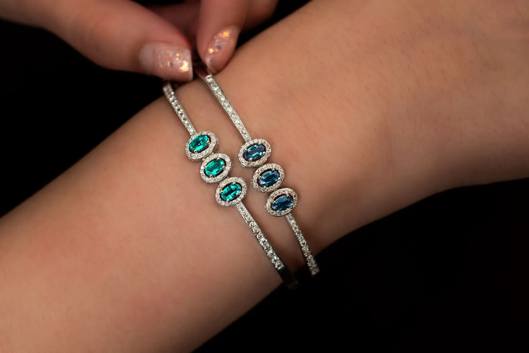 Gemstone & Diamond hinged bangle