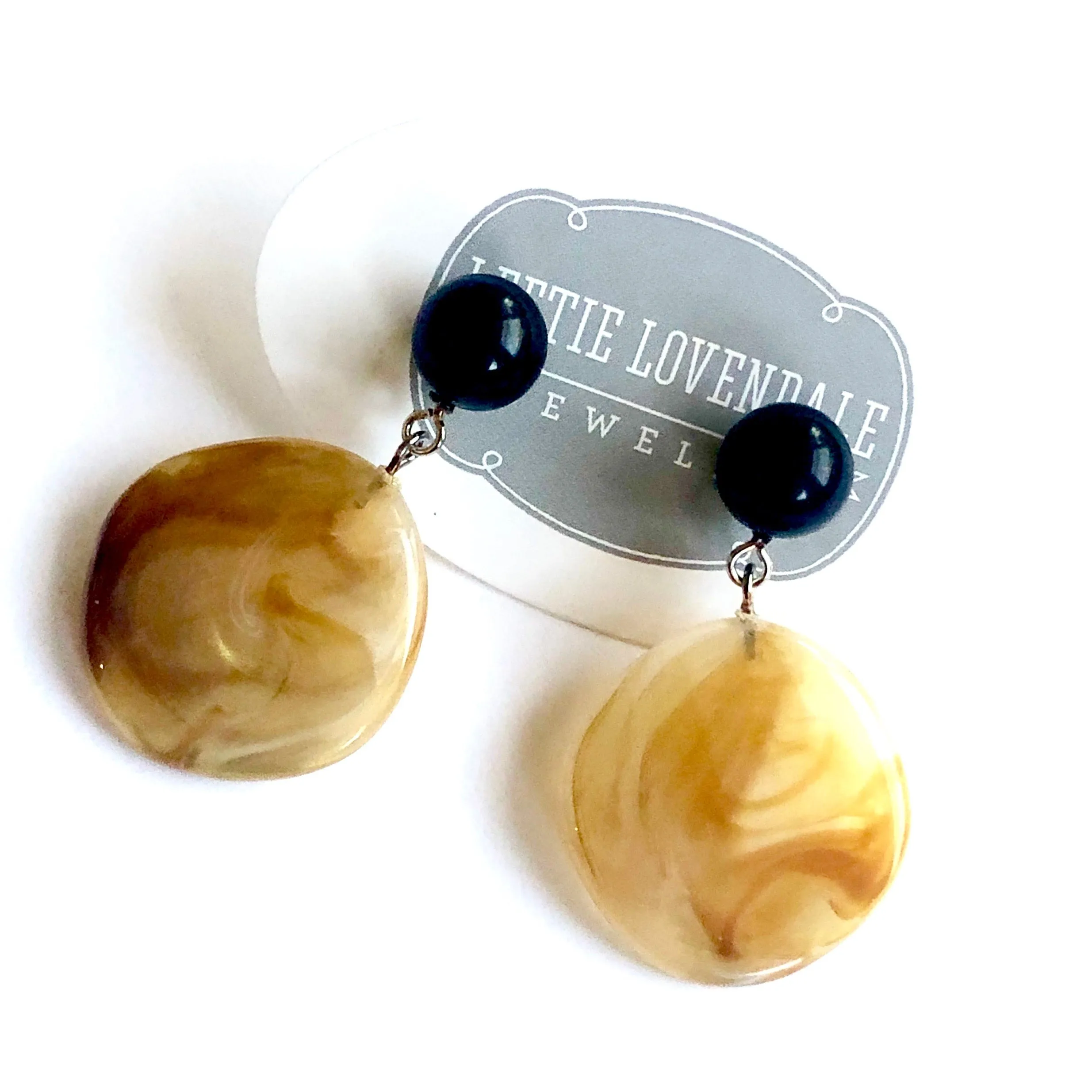 Gold & Black Marbled Lucite Geo Drop Sarah Earrings