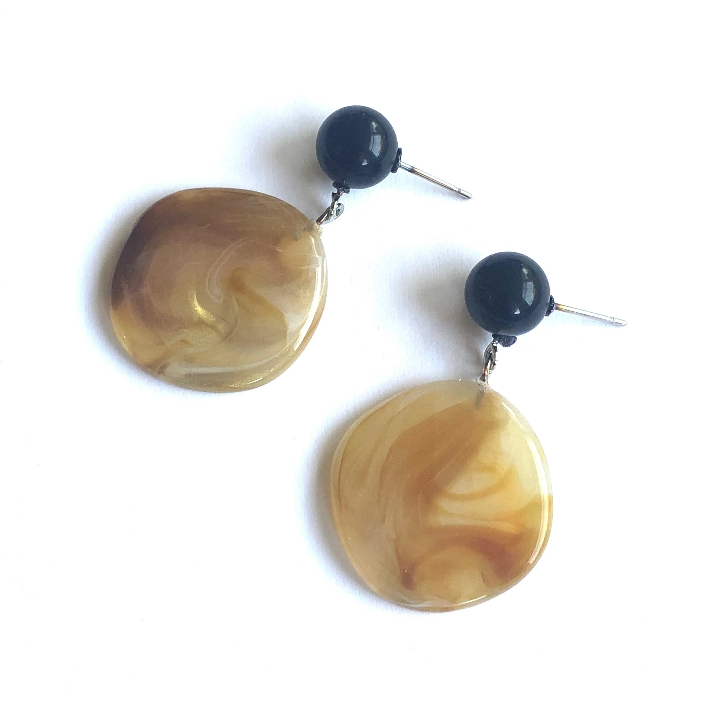 Gold & Black Marbled Lucite Geo Drop Sarah Earrings