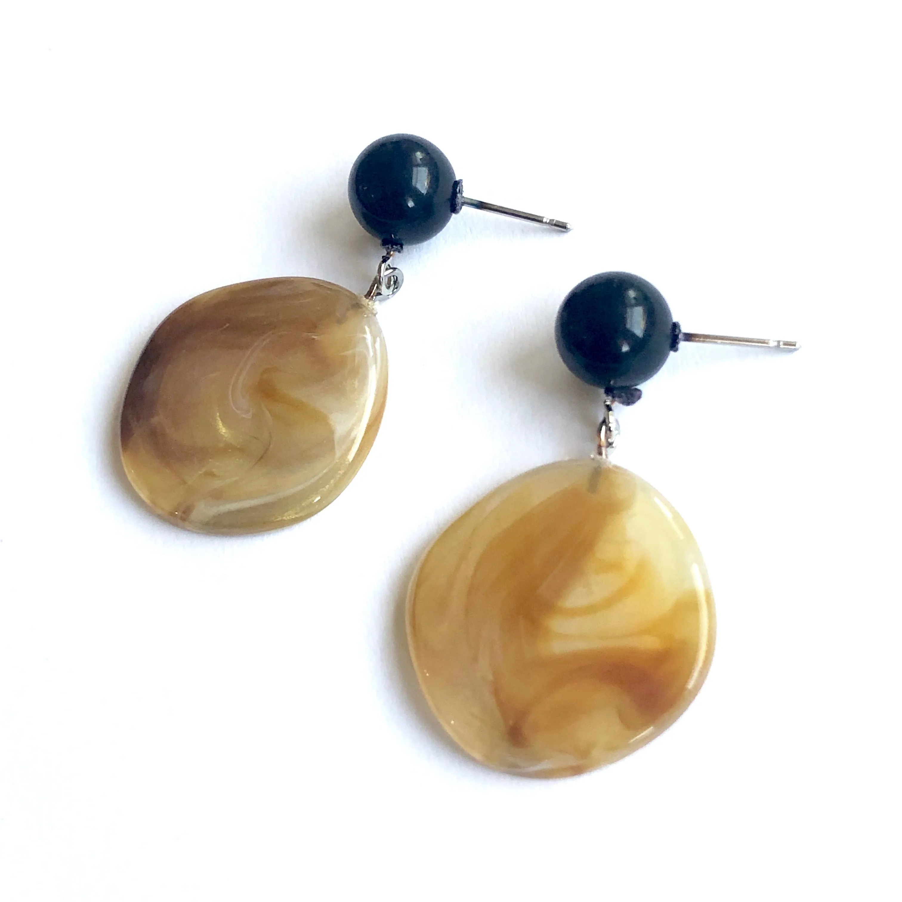 Gold & Black Marbled Lucite Geo Drop Sarah Earrings