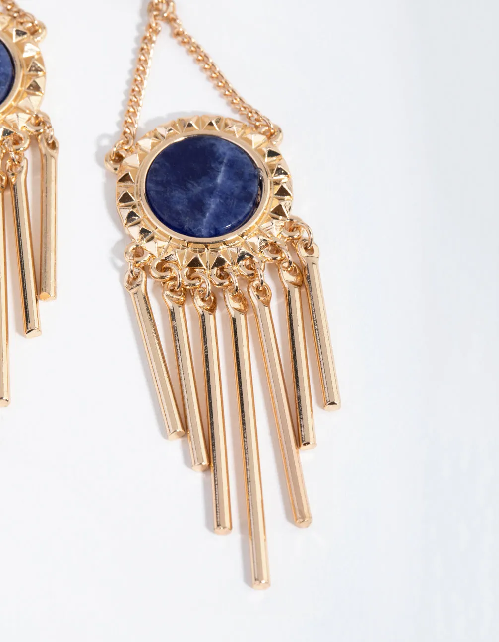 Gold Lapis Metal Tassel Earrings