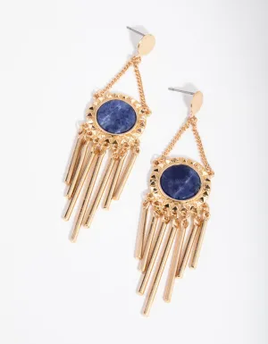 Gold Lapis Metal Tassel Earrings