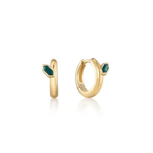 Gold Malachite Emblem Huggie Hoop Earrings