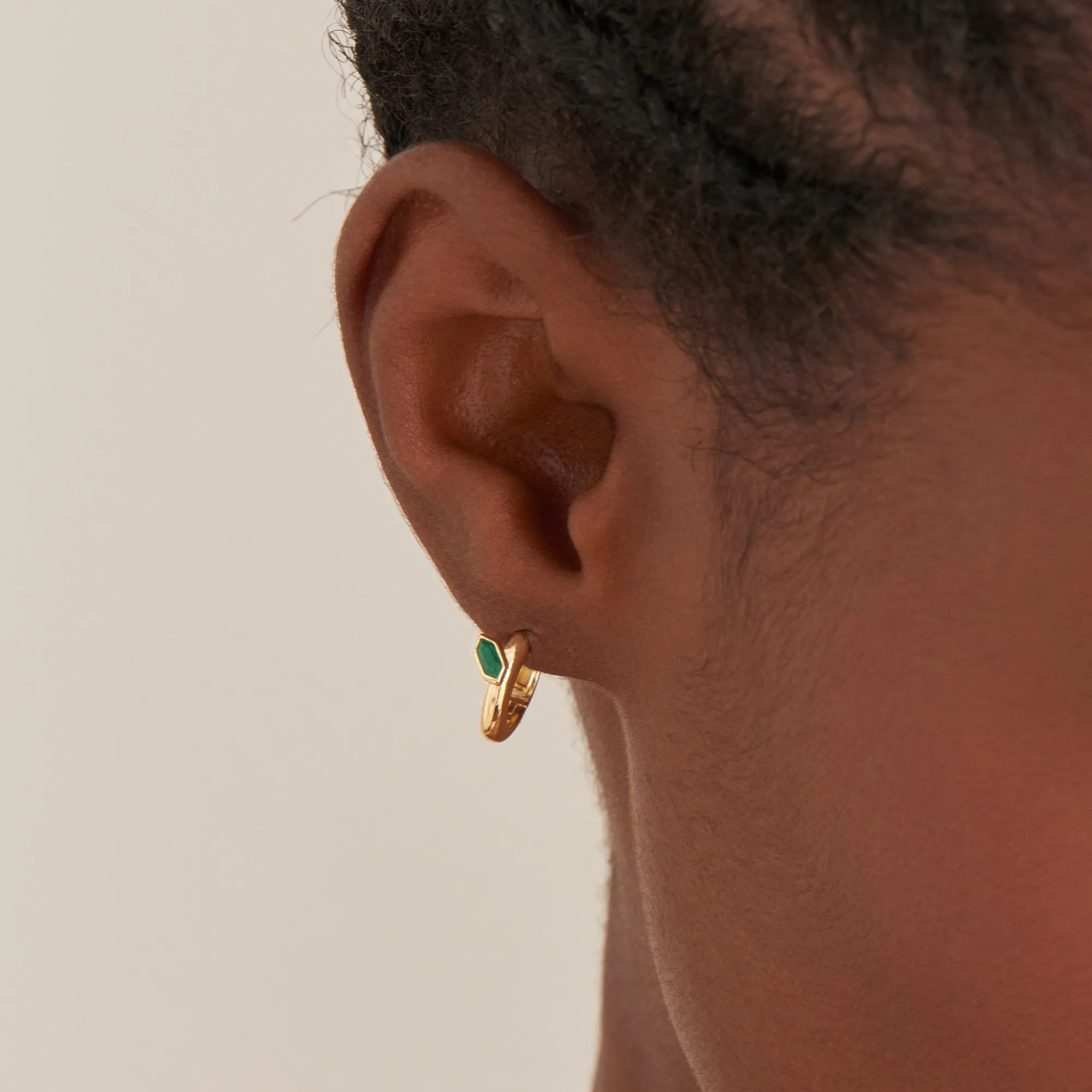 Gold Malachite Emblem Huggie Hoop Earrings