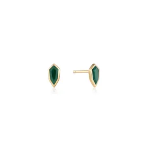 Gold Malachite Emblem Stud Earrings