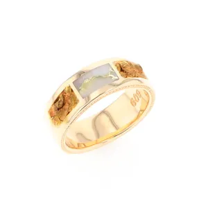 Gold Quartz Ring Natural Nugget Sides Rectangle Inlaid Center Milgrain Band