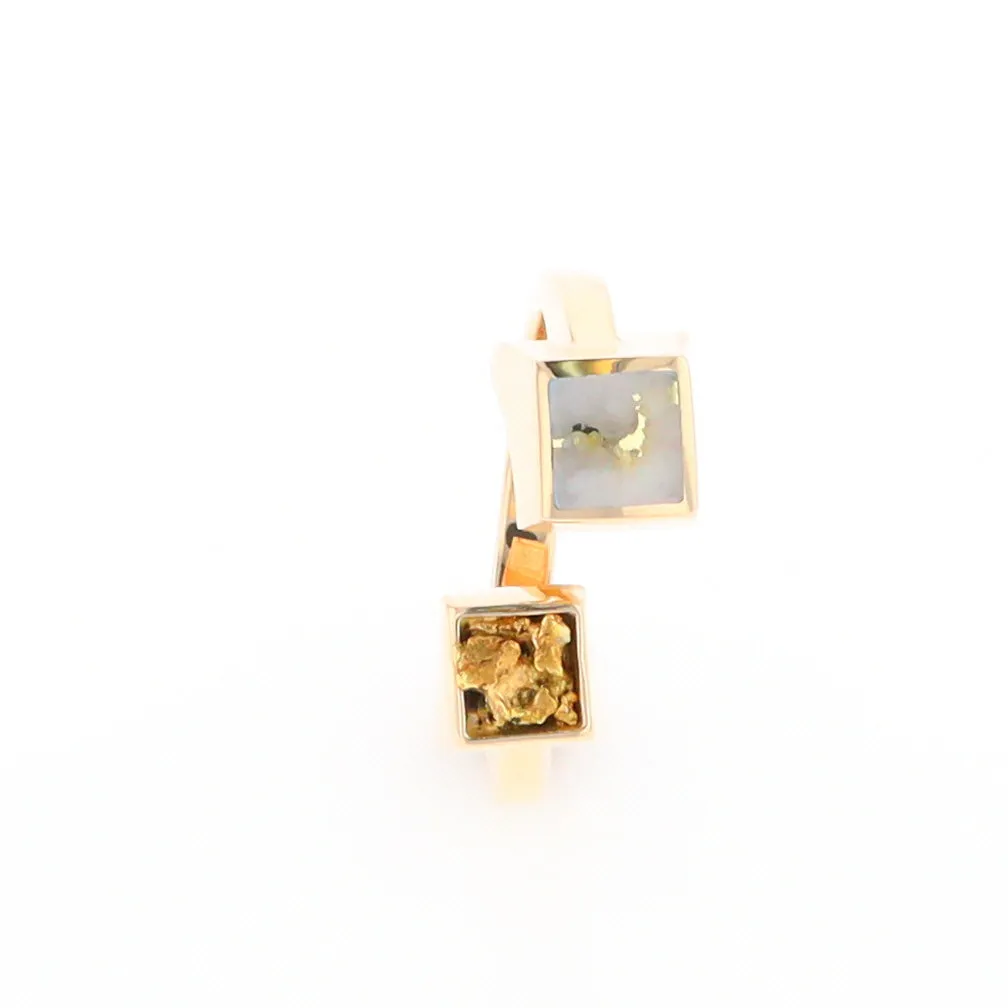 Gold Quartz Ring Natural Nuggets Inlaid Wrap Double Square Design