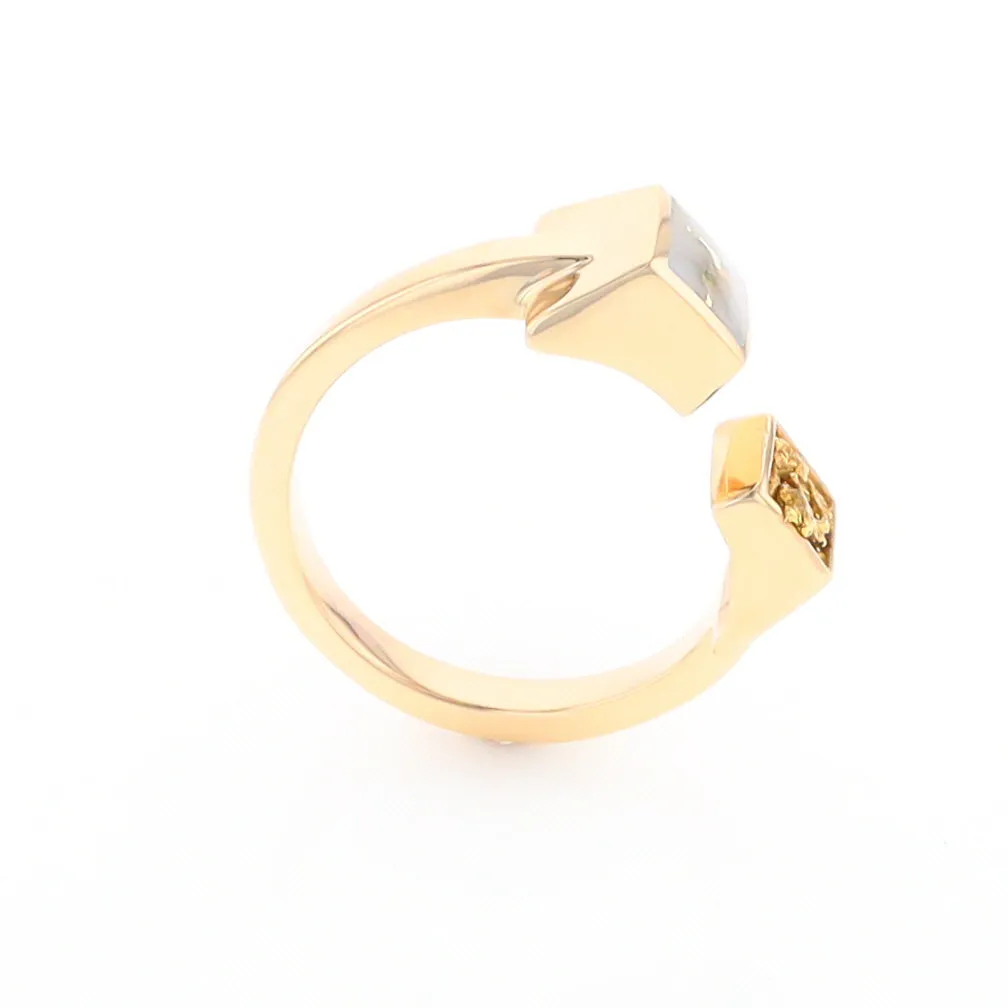 Gold Quartz Ring Natural Nuggets Inlaid Wrap Double Square Design