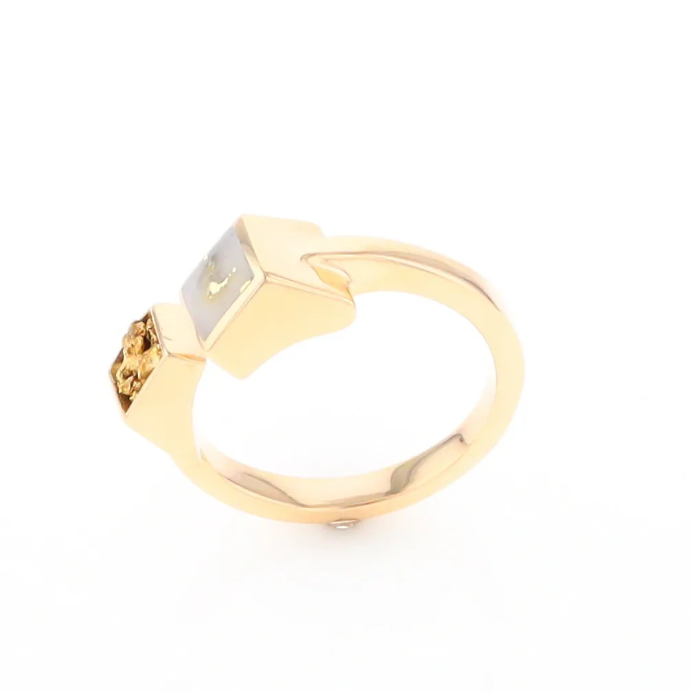 Gold Quartz Ring Natural Nuggets Inlaid Wrap Double Square Design