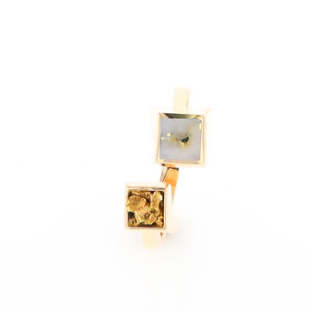 Gold Quartz Ring Natural Nuggets Inlaid Wrap Double Square Design